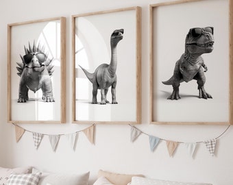 Set of 3 Dinosaur Prints, Dinosaur Wall Art, Dino Nursery Decor, Boys Room Decor, Realistic Dinosaur Art, Dinosaur Kids Prints