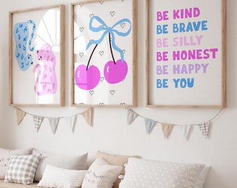 Decoração Good Vibes Decoração Estética para Quarto de Adolescente Y2K Decoração para Dormitório para Meninas Conjunto de Arte de Parede Rosa e Azul com 14 Estampas Decoração para Quarto de Menina Adolescente Cereja