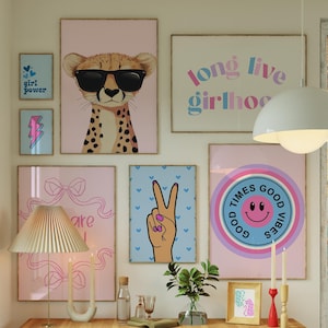 Good Vibes Decor Aesthetic Teen Room Decor Y2K Dorm Room Decor For Girls Pink and Blue Wall Art Set Of 14 Prints Teen Girl Room Decor Cherry