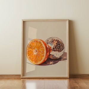 Disco Orangen Kunstdruck | Poster | Glam Discokugel Orangen | Preppy Trendy | Obst | Küche Dekor | Digitaler Download | DRUCKBAR