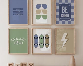 Boys Room Wall Decor Gallery Wall Art Set of 6, Teen Boy Wall Decor, Toddler Boy Playroom Poster Bundle, Boy Nursery Wall Art