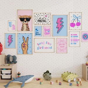 Good Vibes Decor Aesthetic Teen Room Decor Y2K Dorm Room Decor For Girls Pink and Blue Wall Art Set Of 14 Prints Teen Girl Room Decor Cherry