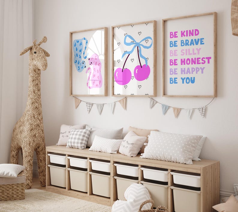 Good Vibes Decor Aesthetic Teen Room Decor Y2K Dorm Room Decor For Girls Pink and Blue Wall Art Set Of 14 Prints Teen Girl Room Decor Cherry