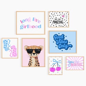 Good Vibes Decor Aesthetic Teen Room Decor Y2K Dorm Room Decor For Girls Pink and Blue Wall Art Set Of 14 Prints Teen Girl Room Decor Cherry