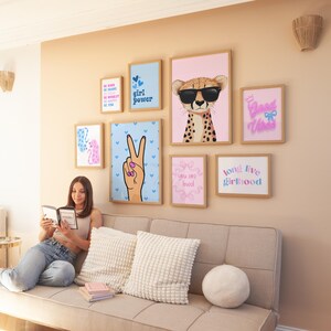 Good Vibes Decor Aesthetic Teen Room Decor Y2K Dorm Room Decor For Girls Pink and Blue Wall Art Set Of 14 Prints Teen Girl Room Decor Cherry