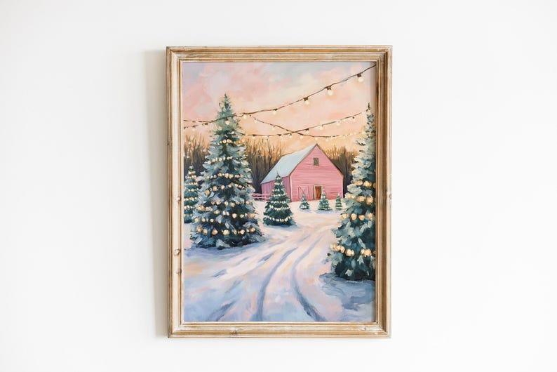 Preppy Christmas Wall Art Gallery Set | pink pastel Christmas print, trendy Christmas prints, pink Christmas decor, pastel Christmas art
