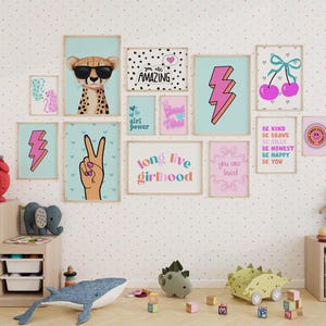 Good Vibes Decor Aesthetic Teen Room Decor Y2K Dorm Room Decor For Girls Pink and Teal Wall Art Set Of 14 Prints Teen Girl Room Decor