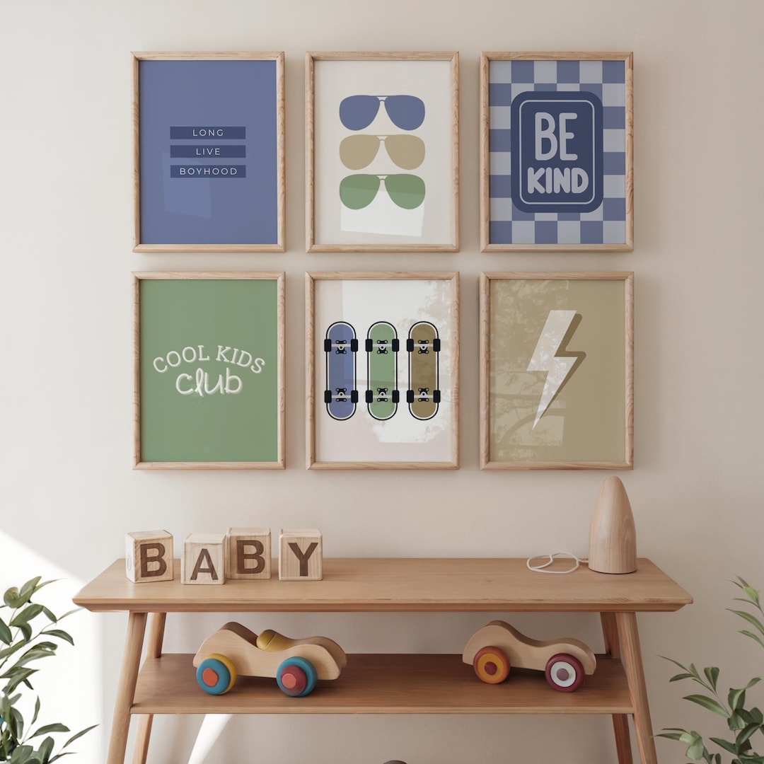 Boys Room Wall Decor Gallery Wall Art Set of 6, Teen Boy Wall Decor ...