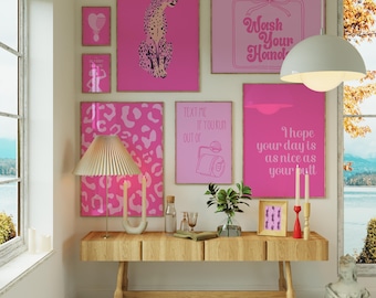 Art mural rose pour salle de bain, imprimé léopard, art drôle de salle de bain, art mural rose foncé, affiche guépard, preppy glam, art mural tendance, girly