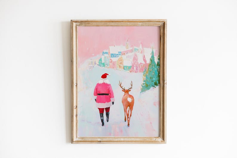 Preppy Christmas Wall Art Gallery Set | pink pastel Christmas print, trendy Christmas prints, pink Christmas decor, pastel Christmas art