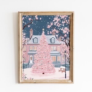 Preppy Christmas Wall Art Gallery Set | pink pastel Christmas print, trendy Christmas prints, pink Christmas decor, pastel Christmas art