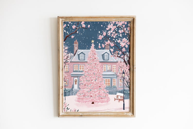 Preppy Christmas Wall Art Gallery Set | pink pastel Christmas print, trendy Christmas prints, pink Christmas decor, pastel Christmas art