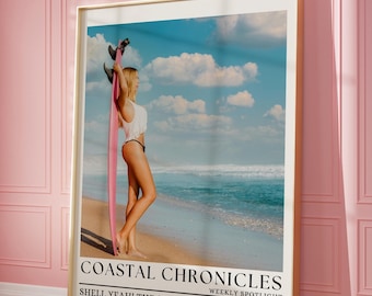 Trendiger Zeitungsdruck, schickes Strandplakat, heiße Mädchen Plakat, New York Nachrichten, Magazin Bar Warenkorb Druck, Retro Girly Wohnheim | Sofort Download