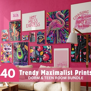 40 art mural maximaliste, art mural tendance, ensemble mural de galerie maximaliste, art mural éclectique, décoration d'intérieur maximaliste, impression tendance, dortoir
