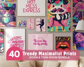 40 Maximalist Wall Art Set, trendige Wandkunst, Maximalist Galeriewandset, Eklektische Wandkunst, Maximalist Wohnkultur, trendiger Druck, Studentenwohnheim