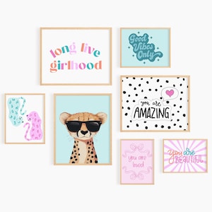 Good Vibes Decor Aesthetic Teen Room Decor Y2K Dorm Room Decor For Girls Pink and Teal Wall Art Set Of 14 Prints Teen Girl Room Decor