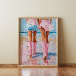 Coastal Cowgirl Printable Poster Print, Boots Trendy, Preppy Cowgirl Dorm Room Wall Art Decor, Girly Digital Download Aesthetic Blue Pink