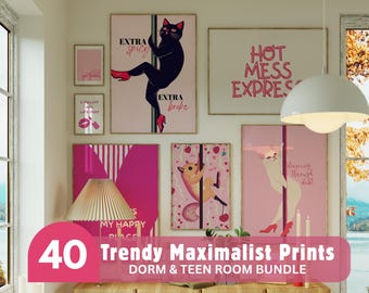 40 Maximalist Wall Art Set, trendige Wandkunst, Maximalist Galeriewandset, Eklektische Wandkunst, Maximalist Wohnkultur, trendiger Druck, Studentenwohnheim