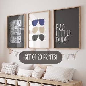 Cool Kids Club Poster, Ticket Wall Art, Rad Little Dude, Printable Set of 20, Kid Room Prints, Boys Room Decor, Nursery Wall, Boys Wall Art