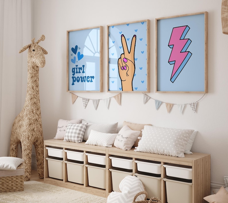 Good Vibes Decor Aesthetic Teen Room Decor Y2K Dorm Room Decor For Girls Pink and Blue Wall Art Set Of 14 Prints Teen Girl Room Decor Cherry