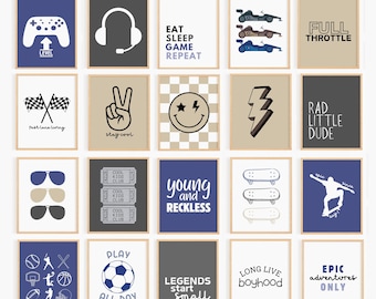 Boys Printable Art Set of 20, Kid Room Art Prints, Boys Room Decor, Nursery Wall Art, Boys Wall Prints, Teenage Boy, Cool Kid Wall Download