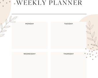 Weekly Planner Printable, Daily planner, Minimalist Style, Instant download, minimal productivity