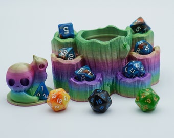 Dice organizer for D20 set - tree trunk with snail - great colors and ideal for tabletop players or savings games - unique for DND fans