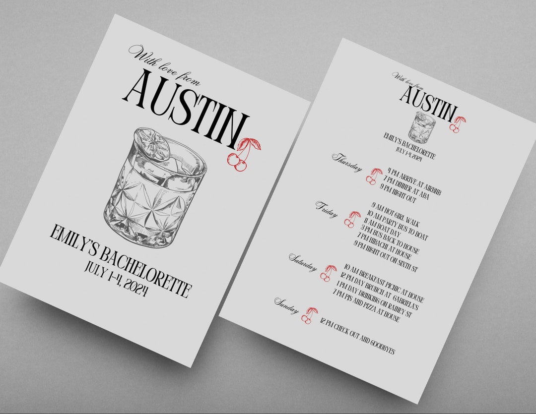Austin Bachelorette Itinerary Template Digital Download Bachelorette