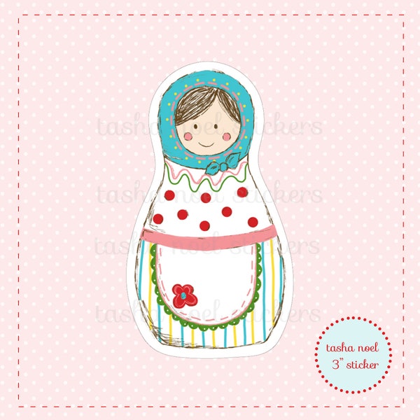 Russia Matryoshka Sticker, Russian Nesting Doll Vinyl Sticker, Apron Girl Doll Planner Sticker,  International Doll Girl Planner Sticker