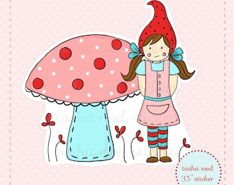 Pegatina de setas de gnomo de niña, pegatina de setas planificadora, pegatina de gnomo del bosque del bosque, calcomanía artesanal del diario del álbum de recortes, pegatina de cuento de hadas