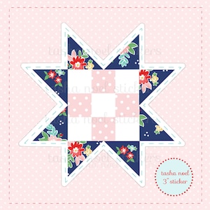Quilt Block Star Sticker, Patchwork Flower Quilt Sticker, Vinyl Floral Sticker, Sewing Machine Sticker, iPhone Sticker, Planner Sticker