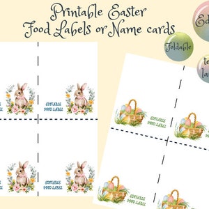 Etichette alimentari per la festa di Pasqua o segnaposto, vintage, modificabili, download istantaneo, etichette per tende pieghevoli; Carte Buffet