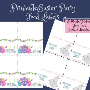 Osterparty Lebensmitteletiketten, bearbeitbar, sofortdownload, faltbare Zeltetiketten