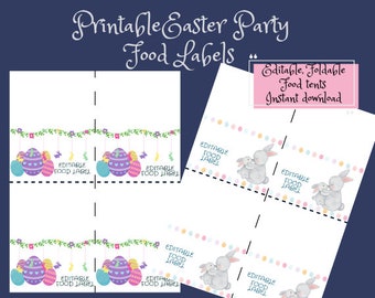 Easter Party Food Labels, Editable, Instant Download, Foldable tent labels