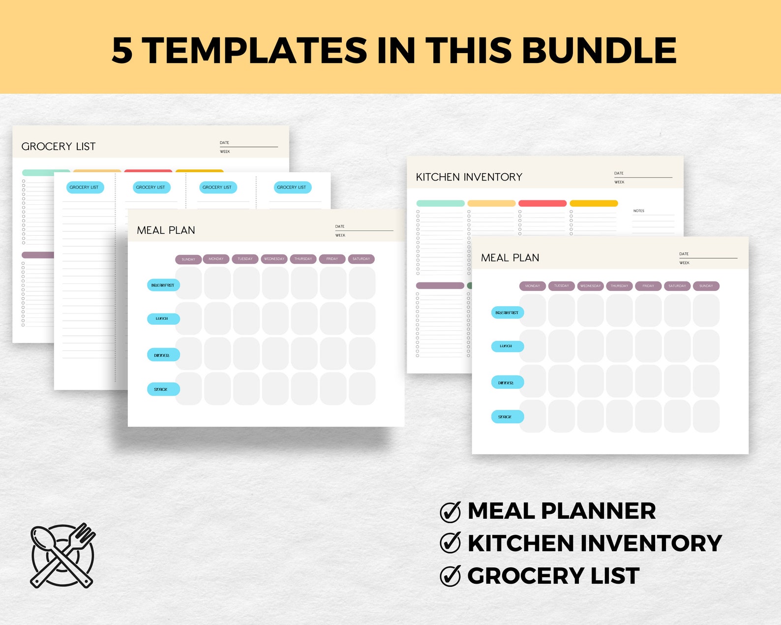 Printable Meal Planner Bundle Weekly Meal Planner Family Meal Planning ...
