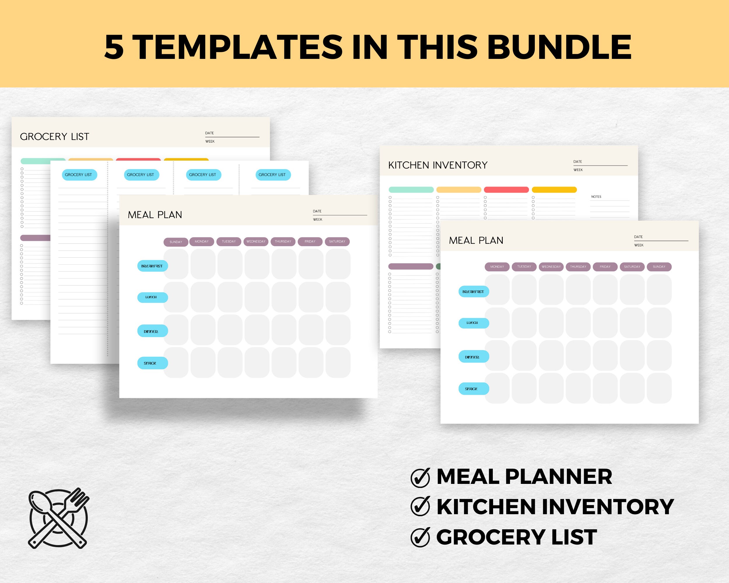 Printable Meal Planner Bundle Weekly Meal Planner Family Meal Planning ...
