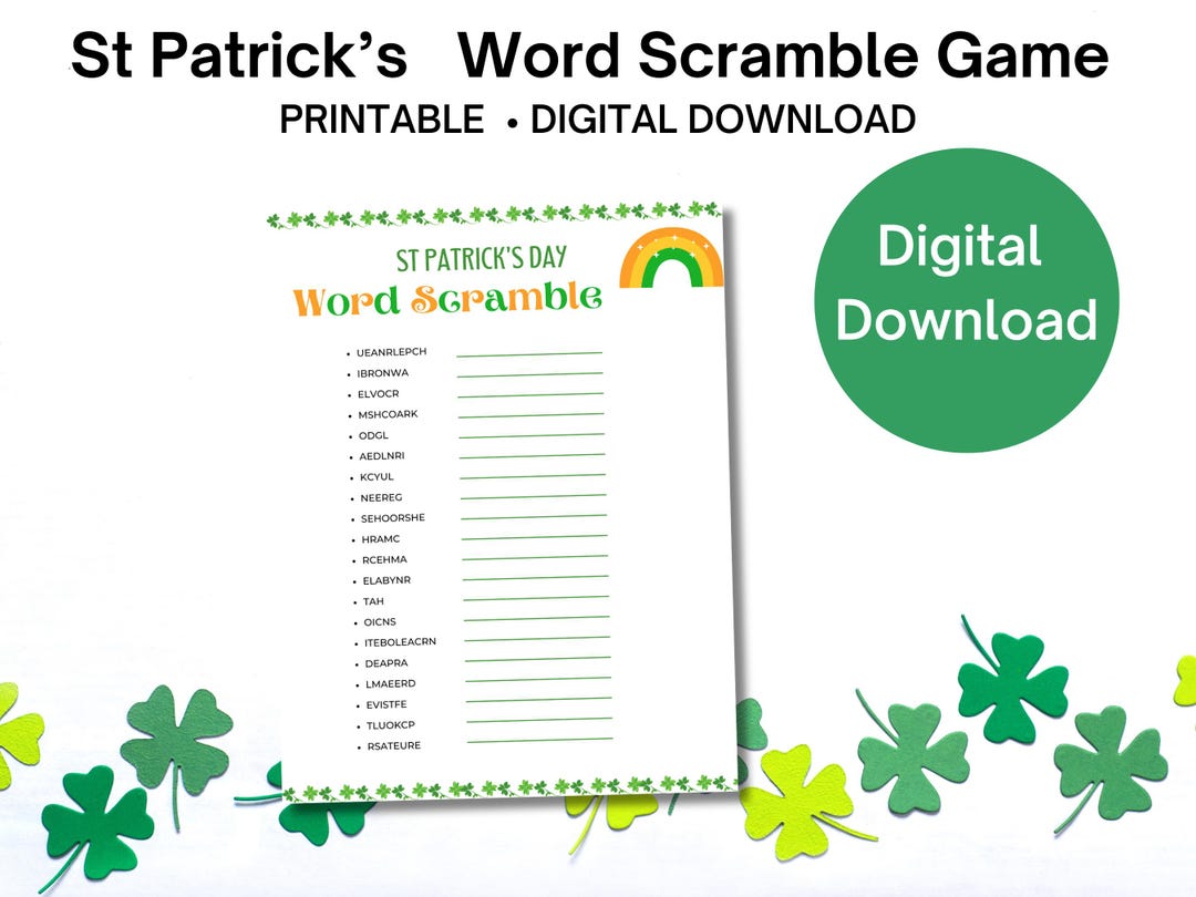 St Patrick's Day Word Scramble Printable St Patty's Activity Party Game ...