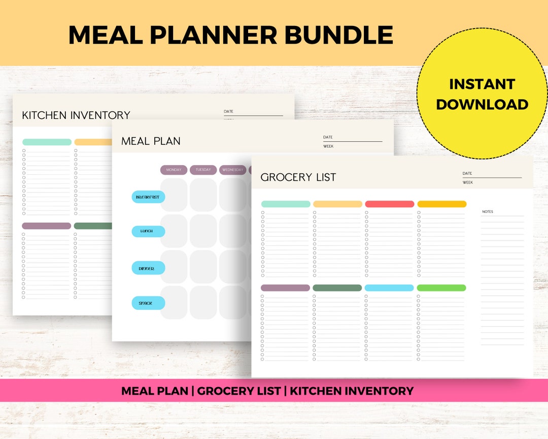 Printable Meal Planner Bundle Weekly Meal Planner Family Meal Planning ...