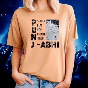 Unisex Punjabi Tee 5 Rivers with Punjab map and five river names Desi Apparels Punjabi Tshirt Desi Tshirt with five river names and map