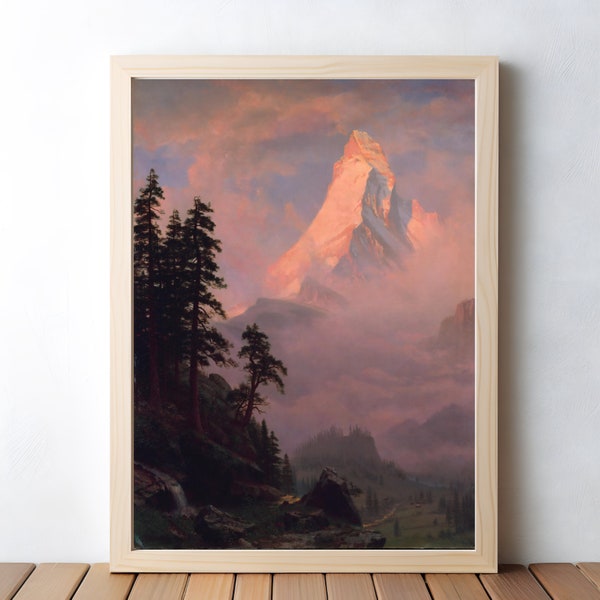 Sunset Peak – Majestic Mountain Printable Wall Art, Digital Oil Painting Decor