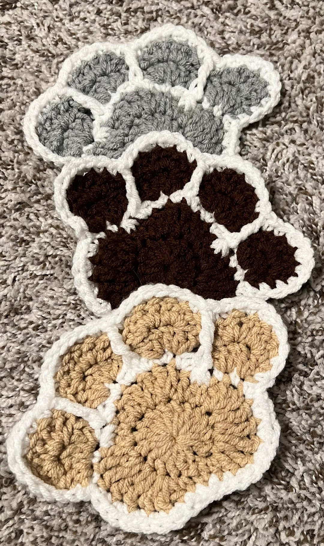 Handmade Crochet Paw Print Dog Coasters in Sets of 2 or 4 Etsy