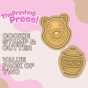 Set of 2 Winnie the Pooh and Honey Pot Cookie Cutter and Embosser Stamp