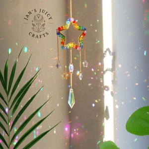 Rainbow Crystal Suncatcher, Rainbow Maker, Handmade Boho Home Decor, Window Hanging Decor, Garden Charm Decor, Room Decor, Wind Chime Star