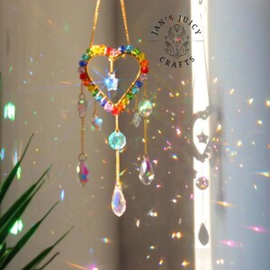 Rainbow Crystal Suncatcher, Rainbow Maker, Handmade Boho Home Decor, Window Hanging Decor, Garden Charm Decor, Room Decor, Wind Chime Heart