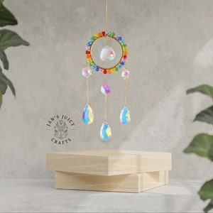 Rainbow Crystal Suncatcher, Rainbow Maker, Handmade Boho Home Decor, Window Hanging Decor, Garden Charm Decor, Room Decor, Wind Chime image 9