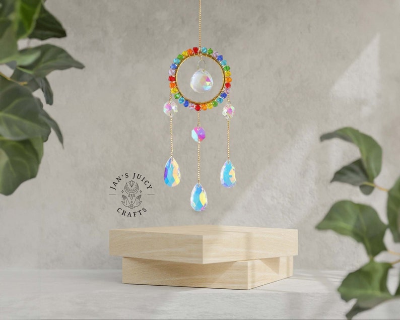 Rainbow Crystal Suncatcher, Rainbow Maker, Handmade Boho Home Decor, Window Hanging Decor, Garden Charm Decor, Room Decor, Wind Chime image 9