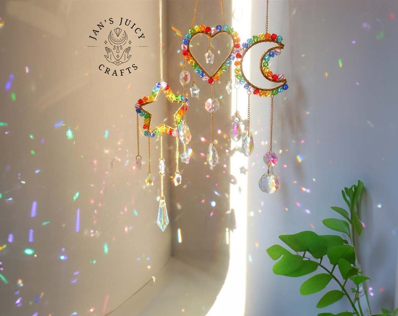 Rainbow Crystal Suncatcher, Rainbow Maker, Handmade Boho Home Decor, Window Hanging Decor, Garden Charm Decor, Room Decor, Wind Chime image 3