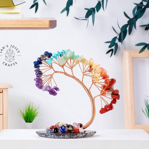 Chakra Tree Of Life, 7 Chakra Crystals, Tree Of Life Statue, Handmade Spiritual Ornament, Crystal Tree Of Life, Seven Chakra Set, Ideal Gift