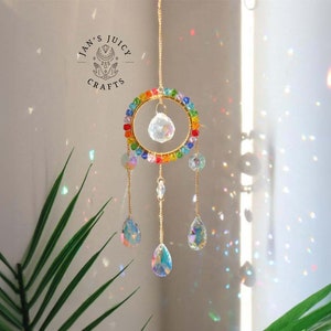 Rainbow Crystal Suncatcher, Rainbow Maker, Handmade Boho Home Decor, Window Hanging Decor, Garden Charm Decor, Room Decor, Wind Chime Cricle