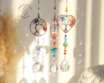 Life Tree Crystal Suncatcher, Heart Crystal Suncatcher, Leaf Crystal Suncatcher, Crystal Heart Catcher, Crystal Hanging, Crystal Gem Tree